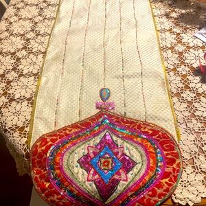 Jewel Ornament Table Runner W/Beads & Sequins 13”X 70” Pier 1 Imports India BOHO